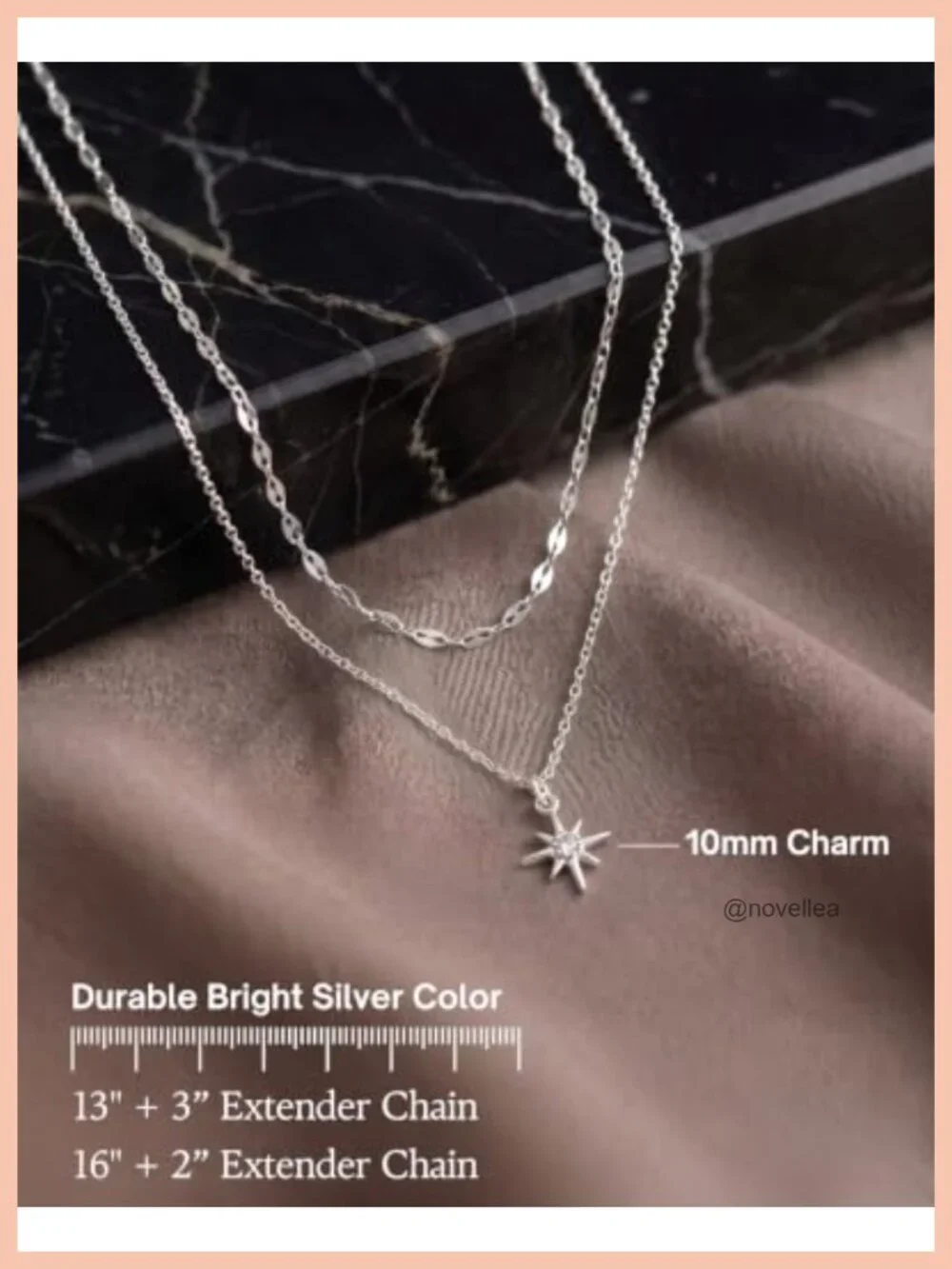 Silver Plated Stainless Steel North Star Dainty CZ Pendant Necklace Set with